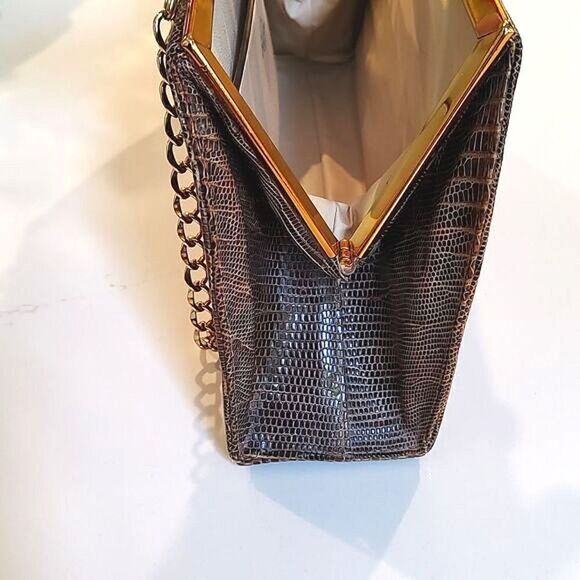 Vintage Bellestone Reptile Print Gold Clasp Shoulder Bag - Picture 12 of 16